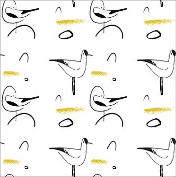 Seamless hand drawn pattern with birds. Stock Illustration