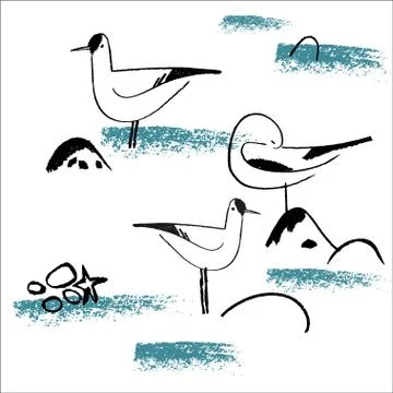 Seamless hand drawn pattern with birds. Stock Illustration