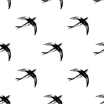 Seamless hand drawn pattern with birds. Stock Illustration