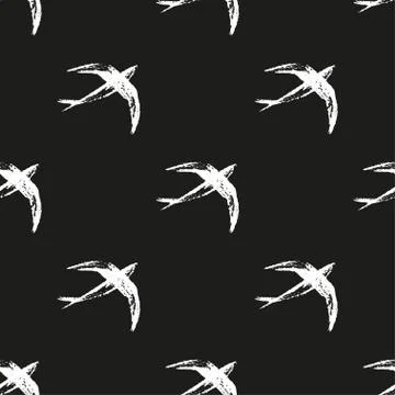 Seamless hand drawn pattern with birds. Illustrazione stock