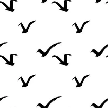 Seamless hand drawn pattern with birds. Stock Illustration