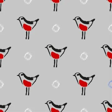 Seamless hand drawn pattern with birds. Stock Illustration