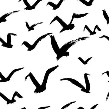 Seamless hand drawn pattern with birds. Stock Illustration
