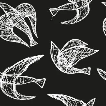 Seamless hand drawn pattern with birds. Stock Illustration
