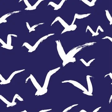 Seamless hand drawn pattern with birds. Illustrazione stock