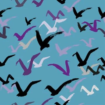 Seamless hand drawn pattern with birds. Stock Illustration