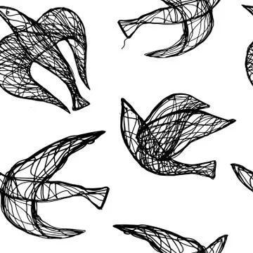 Seamless hand drawn pattern with birds. Illustrazione stock
