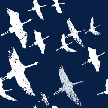 Seamless hand drawn pattern with birds. Stock Illustration