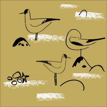 Seamless hand drawn pattern with birds. Stock Illustration