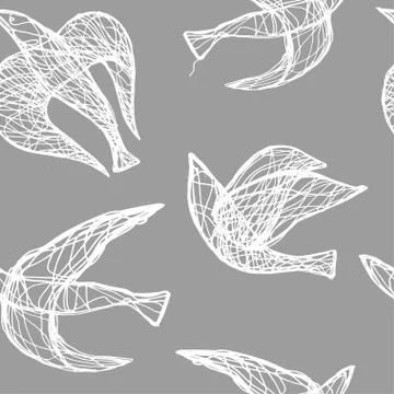 Seamless hand drawn pattern with birds. Illustrazione stock