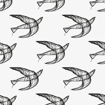 Seamless hand drawn pattern with birds. Stock Illustration