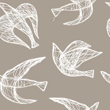 Seamless hand drawn pattern with birds. Stock Illustration