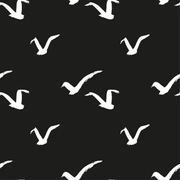 Seamless hand drawn pattern with birds. Stock Illustration
