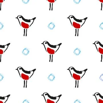 Seamless hand drawn pattern with birds. Stock Illustration