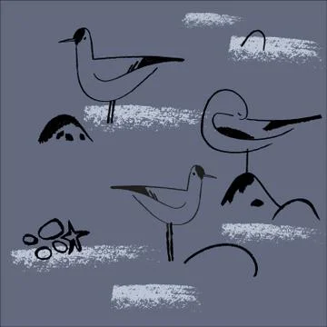 Seamless hand drawn pattern with birds. Illustrazione stock