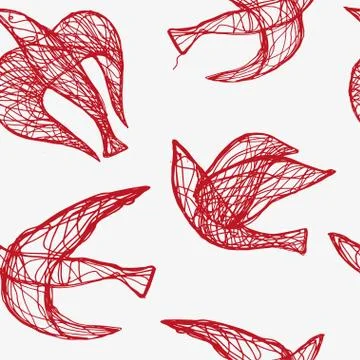 Seamless hand drawn pattern with birds. Stock Illustration