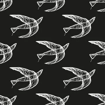 Seamless hand drawn pattern with birds. Stock Illustration