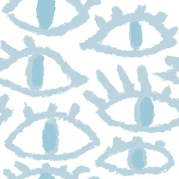 Seamless hand drawn pattern with blue evil third eye, traditional ethnic evil Stock Illustration