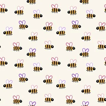 Seamless hand drawn pattern with bumble bees, nature natural insects, summer Illustrazione stock
