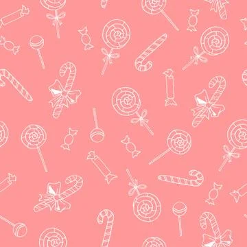 Seamless hand drawn pattern. Candy cane, sweets, lollipop. New year Xmas holi 库存插图