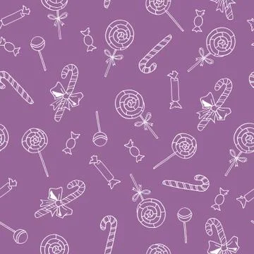 Seamless hand drawn pattern. Candy cane, sweets, lollipop. New year Xmas holi 스톡 일러스트