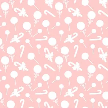 Seamless hand drawn pattern. Candy cane, sweets, lollipop. New year, Xmas, ho Stock Illustration
