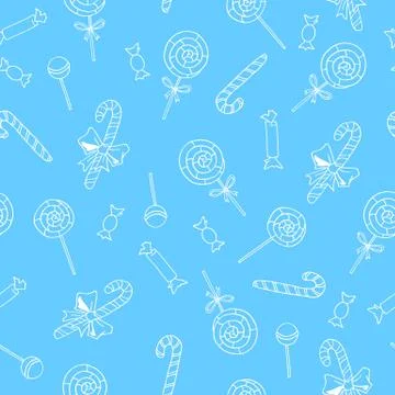 Seamless hand drawn pattern. Candy cane, sweets, lollipop. New year Xmas holi Stock Illustration