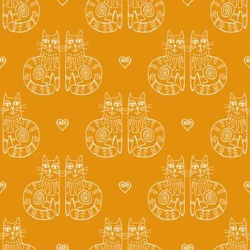 Seamless hand drawn pattern with cats. Illustrazione stock