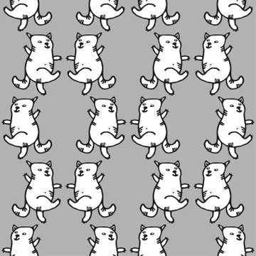 Seamless hand drawn pattern with cats. Stock Illustration