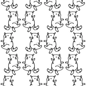 Seamless hand drawn pattern with cats. Stock Illustration