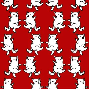 Seamless hand drawn pattern with cats. Stock Illustration
