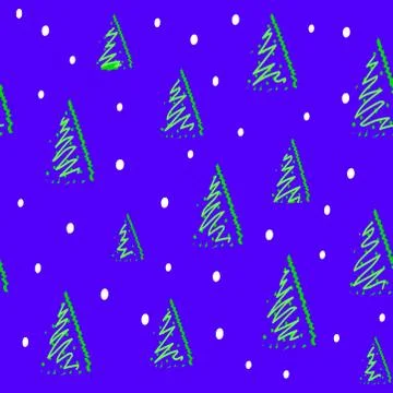 Seamless hand drawn pattern for christmass or new year with pine tree and snow Stock Illustration