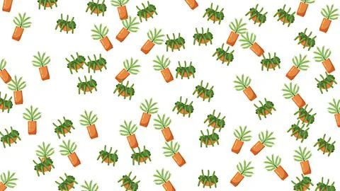 Seamless Hand Drawn Pattern of Cute Green Potted Houseplants on a Minimalis.. Stock Illustration