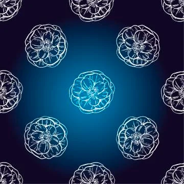 Seamless hand drawn pattern, dark blue background , vintage design, vector Stock Illustration