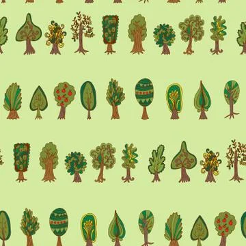 Seamless hand-drawn pattern with doodle forest tree Illustrazione stock