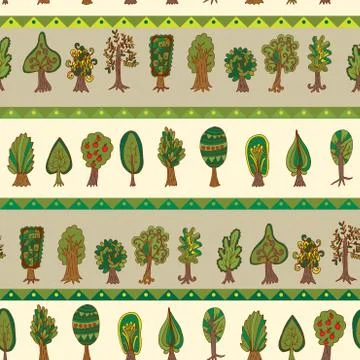 Seamless hand-drawn pattern with doodle forest tree Stock Illustration