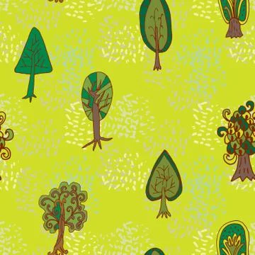 Seamless hand-drawn pattern with doodle forest tree Illustrazione stock