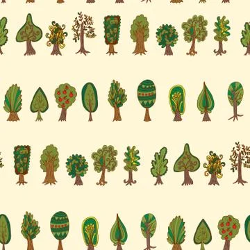 Seamless hand-drawn pattern with doodle forest tree Stock Illustration