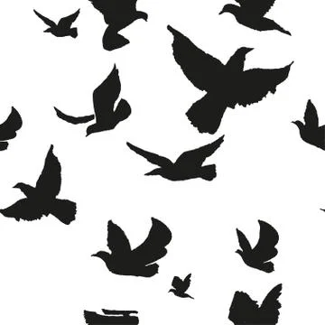 Seamless hand drawn pattern with doves. Stock Illustration