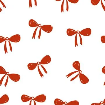 Seamless hand drawn pattern featuring red bows on a white background for イラスト素材