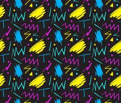 Seamless hand drawn pattern in fun retro style. Vector illustration Stock Illustration