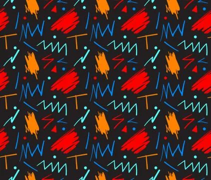Seamless hand drawn pattern in fun retro style. Vector illustration Stock Illustration