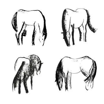 Seamless hand drawn pattern with horses. Stock Illustration