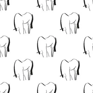 Seamless hand drawn pattern with horses. Illustrazione stock