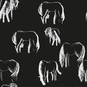 Seamless hand drawn pattern with horses. Stock Illustration