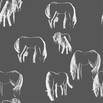 Seamless hand drawn pattern with horses. Stock Illustration