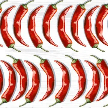 Seamless hand drawn pattern with hot chili pepper Stock Illustration
