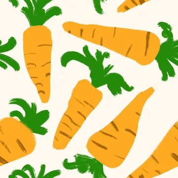 Seamless hand drawn pattern with orange ripe carrots, organic healthy natural Stock Illustration
