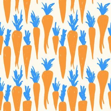 Seamless hand drawn pattern with orange ripe carrots, organic healthy natural Stock Illustration
