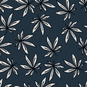 Seamless hand drawn pattern with outlined white sheet print. Cannabis leaves  Stock Illustration